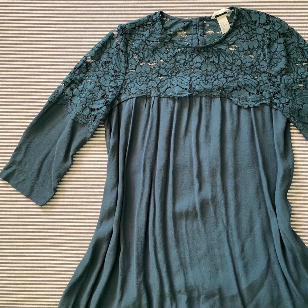 Teal lace tunic, 3/4 sleeve